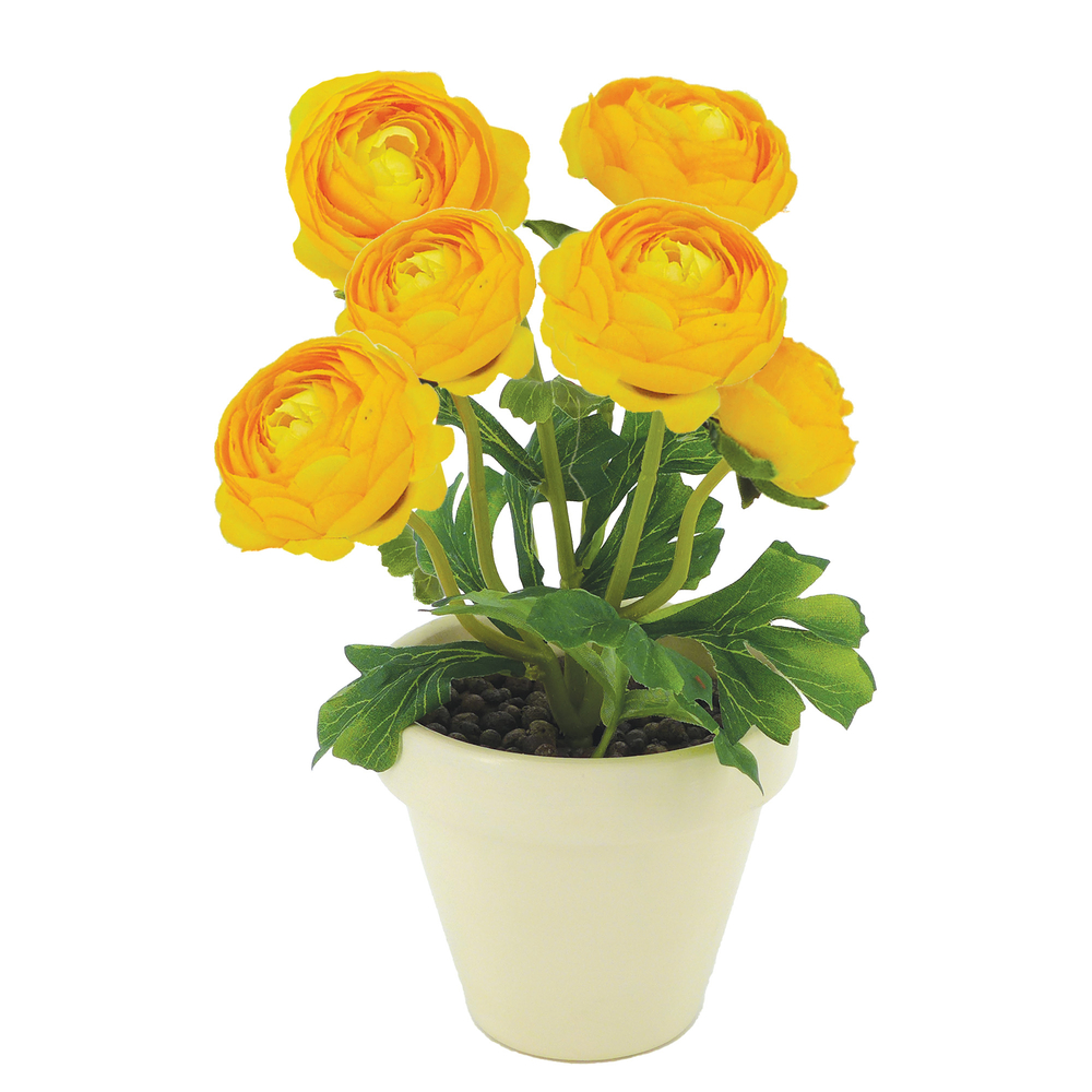Fleurs artificielles - renoncules jaunes en pot terre cuite H29 D17cm
