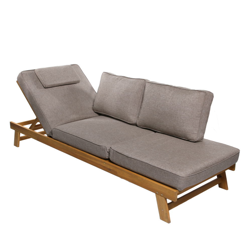 Bain de soleil Delta en acacia avec tissu polyester 216x80x77cm