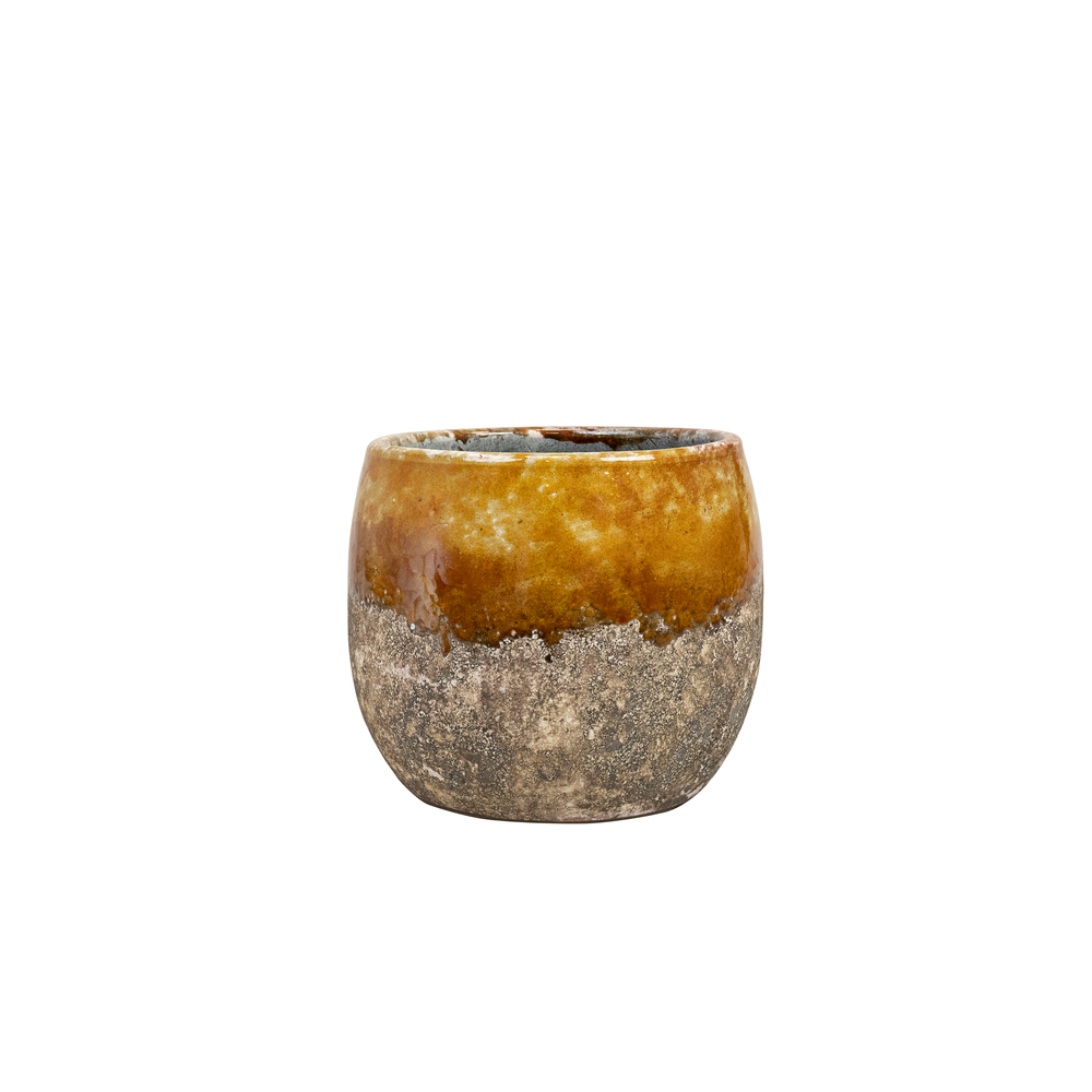 Cache-pot Lindy, en céramique, coloris ocre - D.16xH.13cm