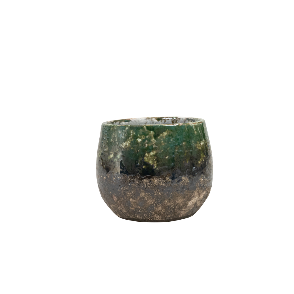 Cache-pot Lindy, en céramique, coloris vert - D.16xH.13cm
