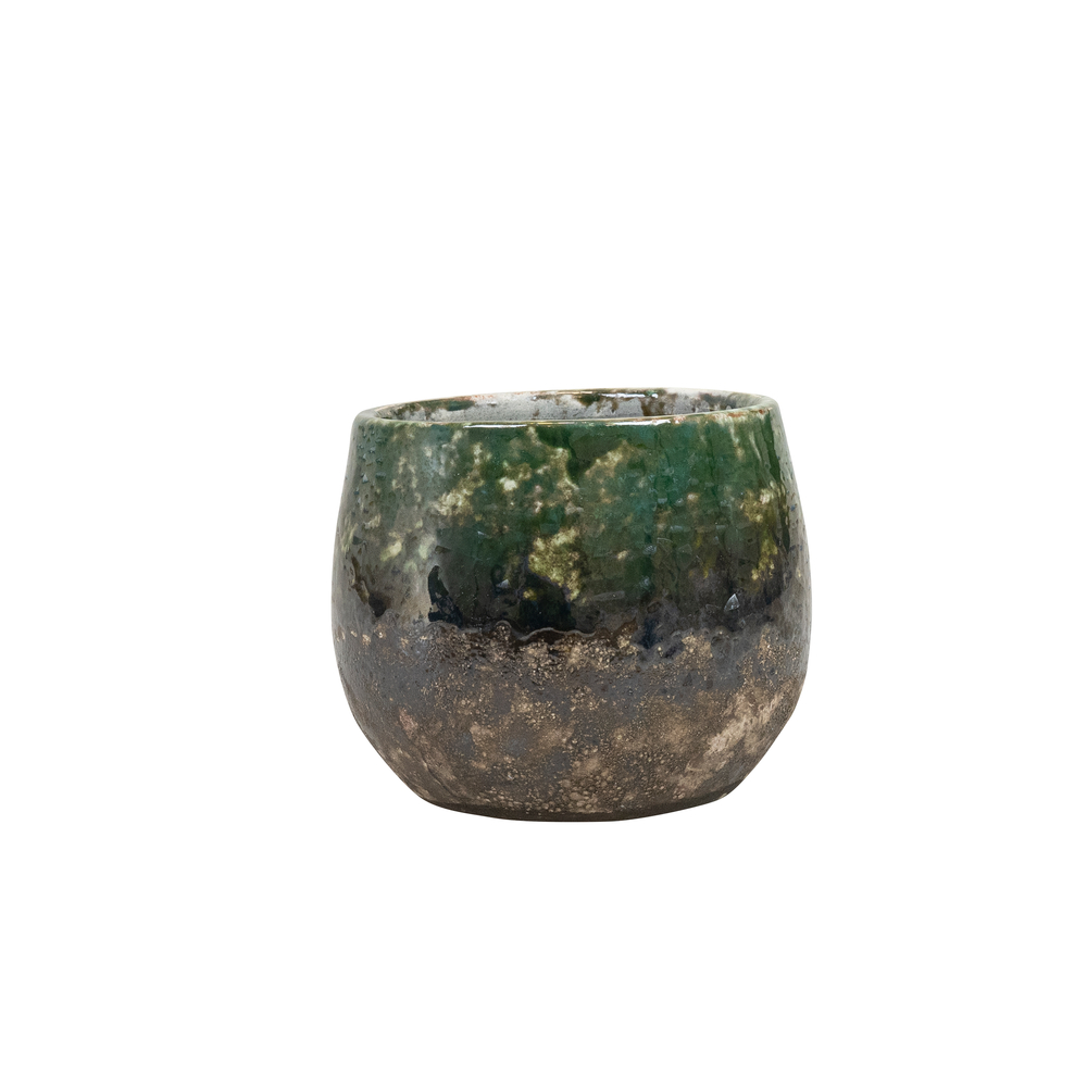 Cache-pot Lindy, en céramique, coloris vert - D.19xH.16cm