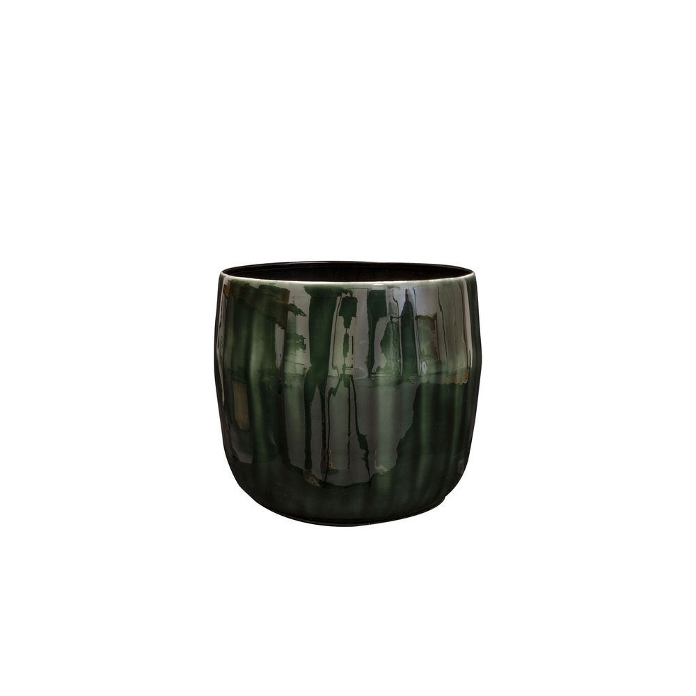 Cache-pot Babet, en métal, coloris vert pin - D.24xH.21cm