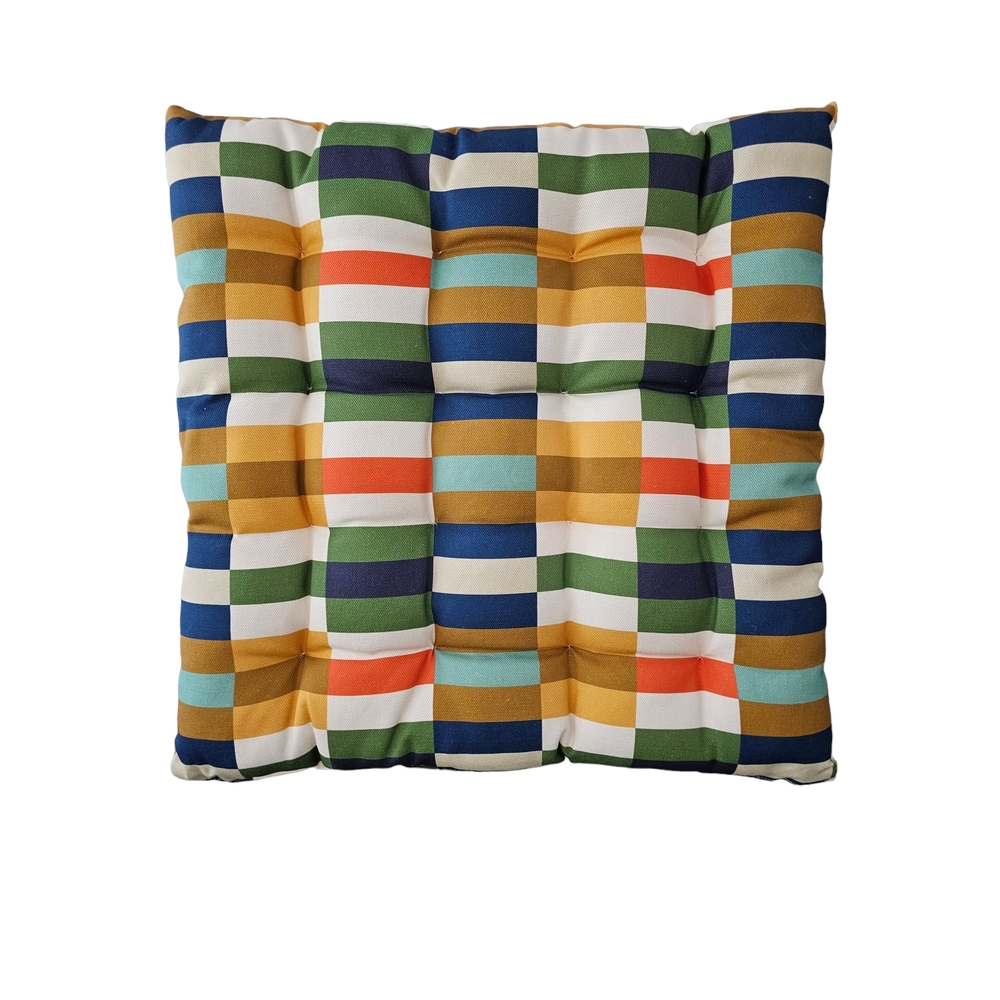 Galette de chaise en coton Porto coloris bleu vert 40x40cm