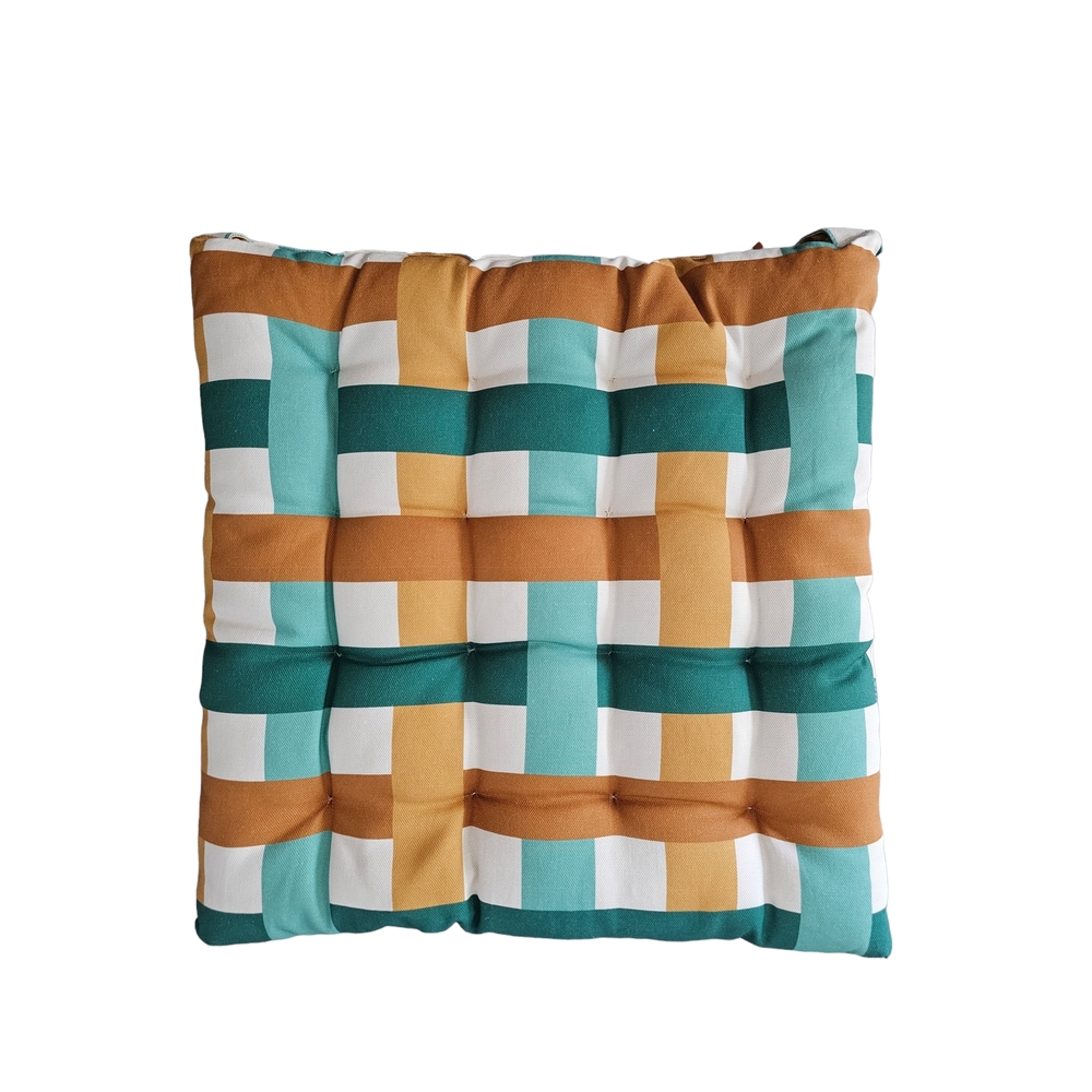 Galette de chaise en coton Caro, motif carreaux menthe 40x40cm