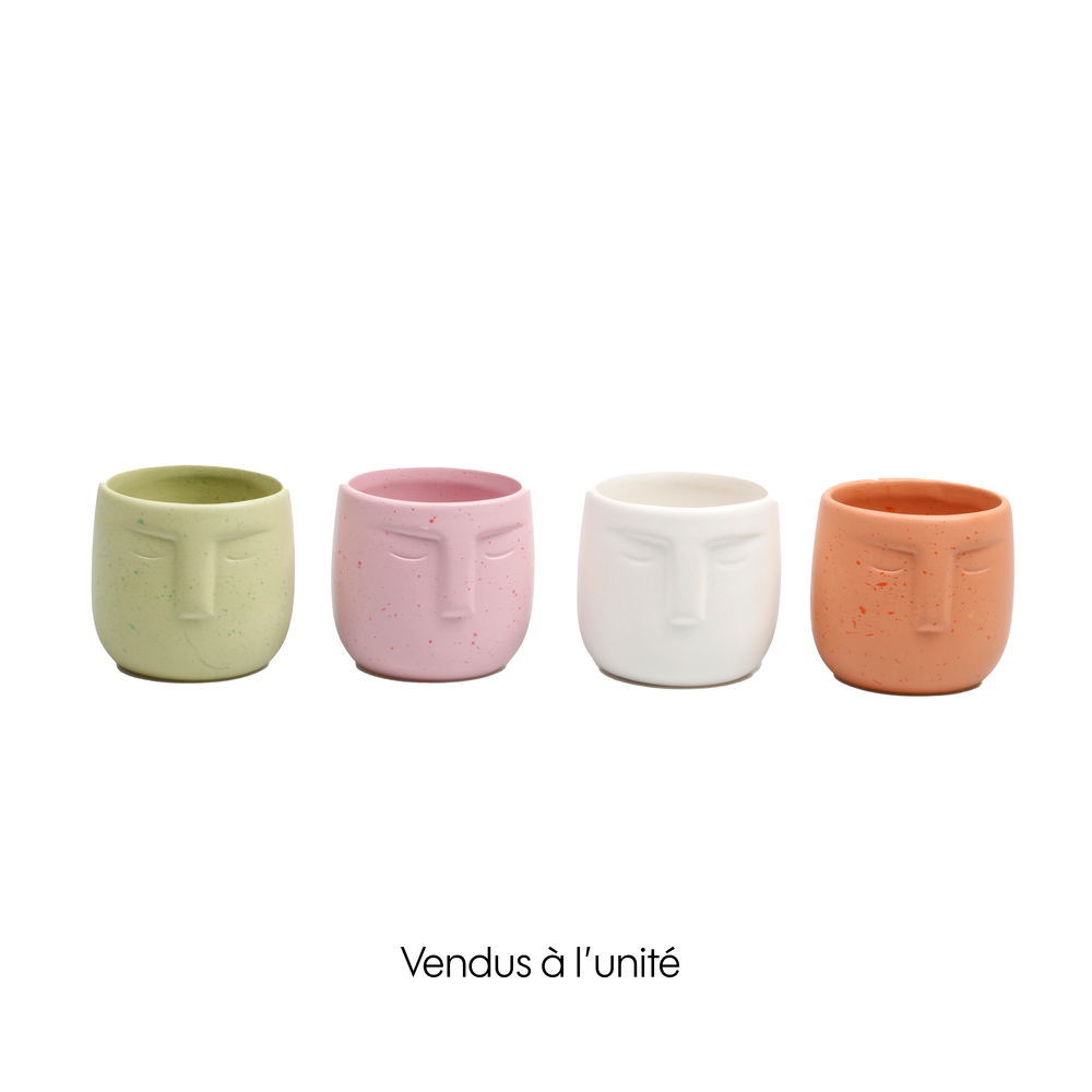 Cache-pot visage, plusieurs coloris disponibles - D.7,5cm