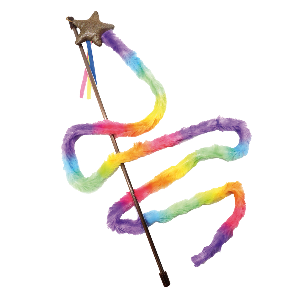 Jouet canne à pêche avec fourrure arc-en-ciel pour chat 51cm