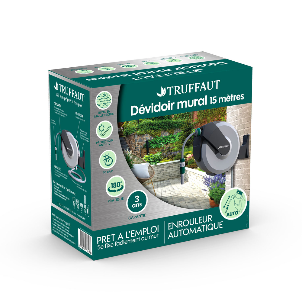 Enrouleur automatique mural pour tuyau 15m