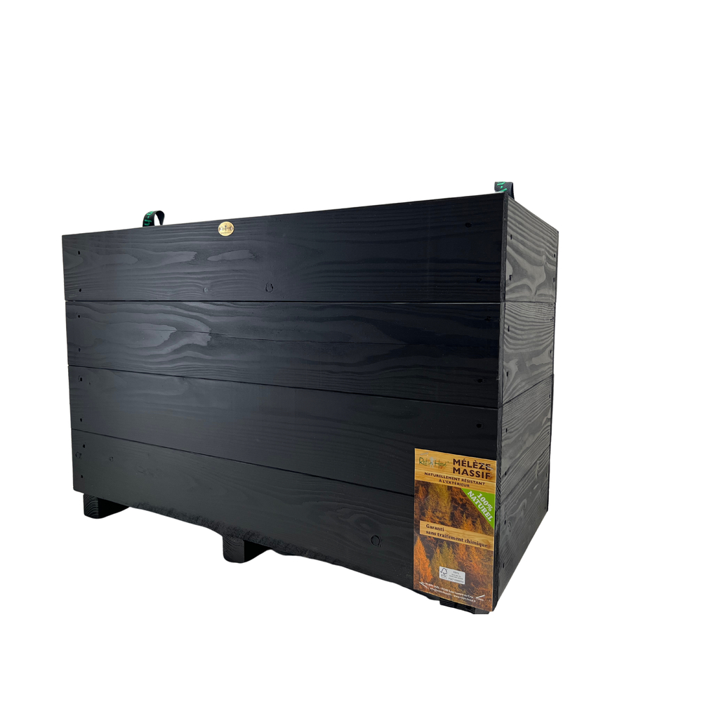 Bac City en mélèze cérusé noir, FSC 100% - L.80xl.36xH.52,5cm