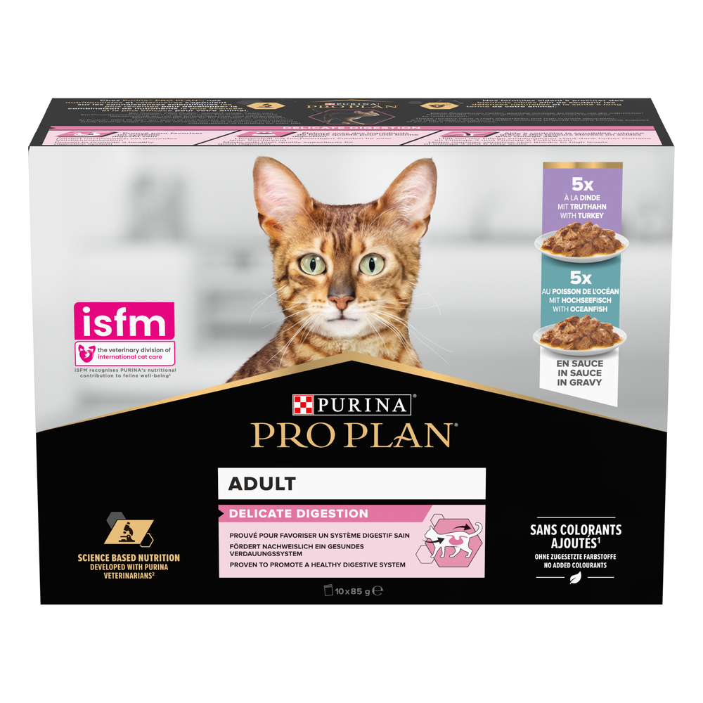 Pro plan delicate digestion dinde & poisson sauce - chat adulte 10x85g