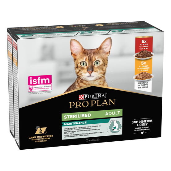Pro plan sterilised maintenance bœuf & poulet pour chat adulte 10x85g