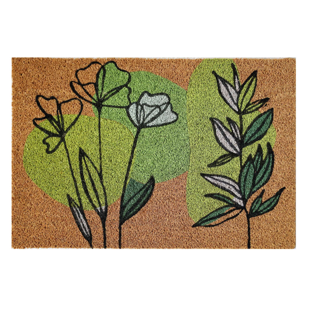 Tapis en fibre de coco fleurs - 60x40cm