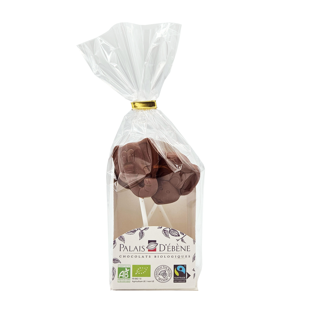 Sucettes de Pâques, animaux de la jungle en chocolat au lait bio - 60g