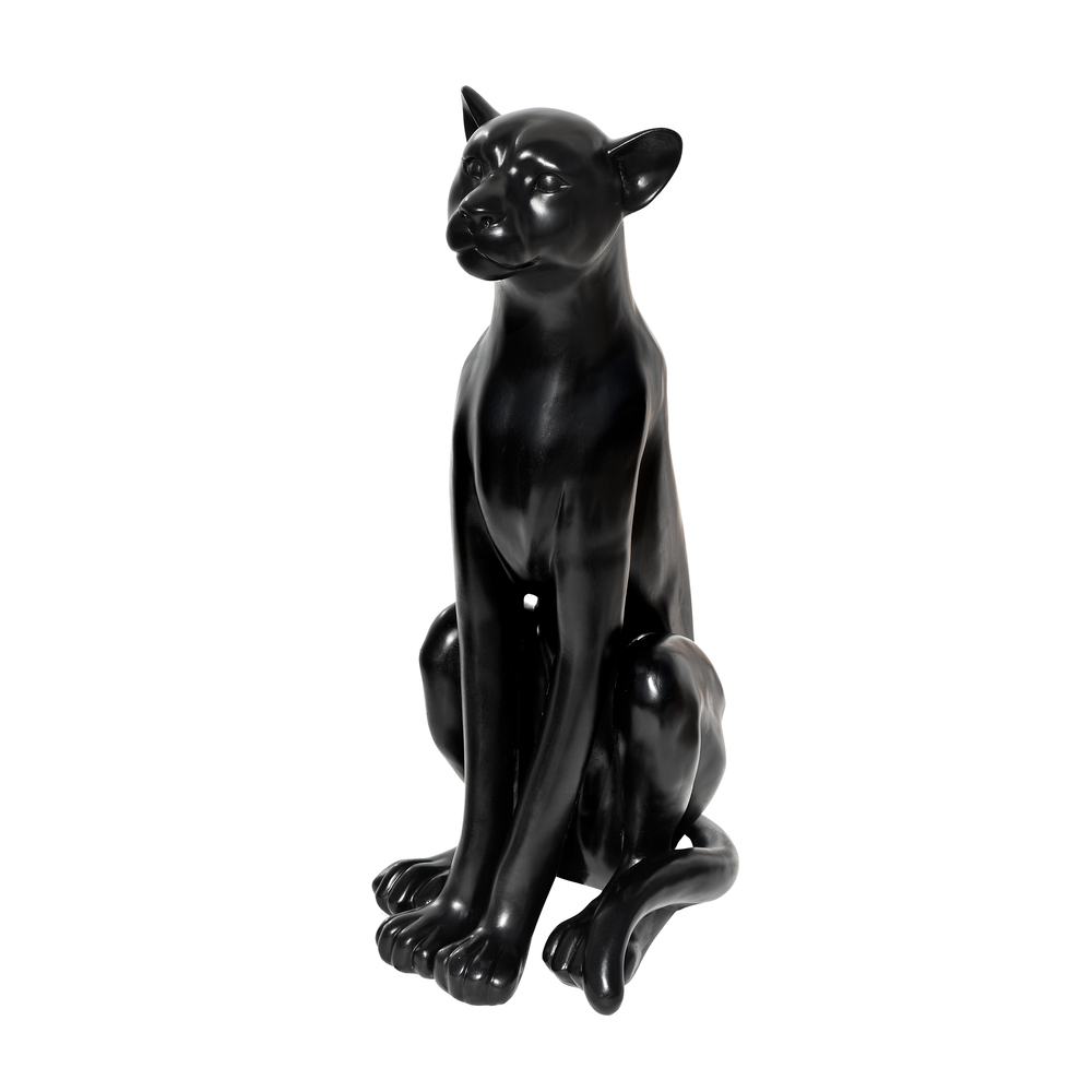 Statue Panthère noir cire H.74cm 