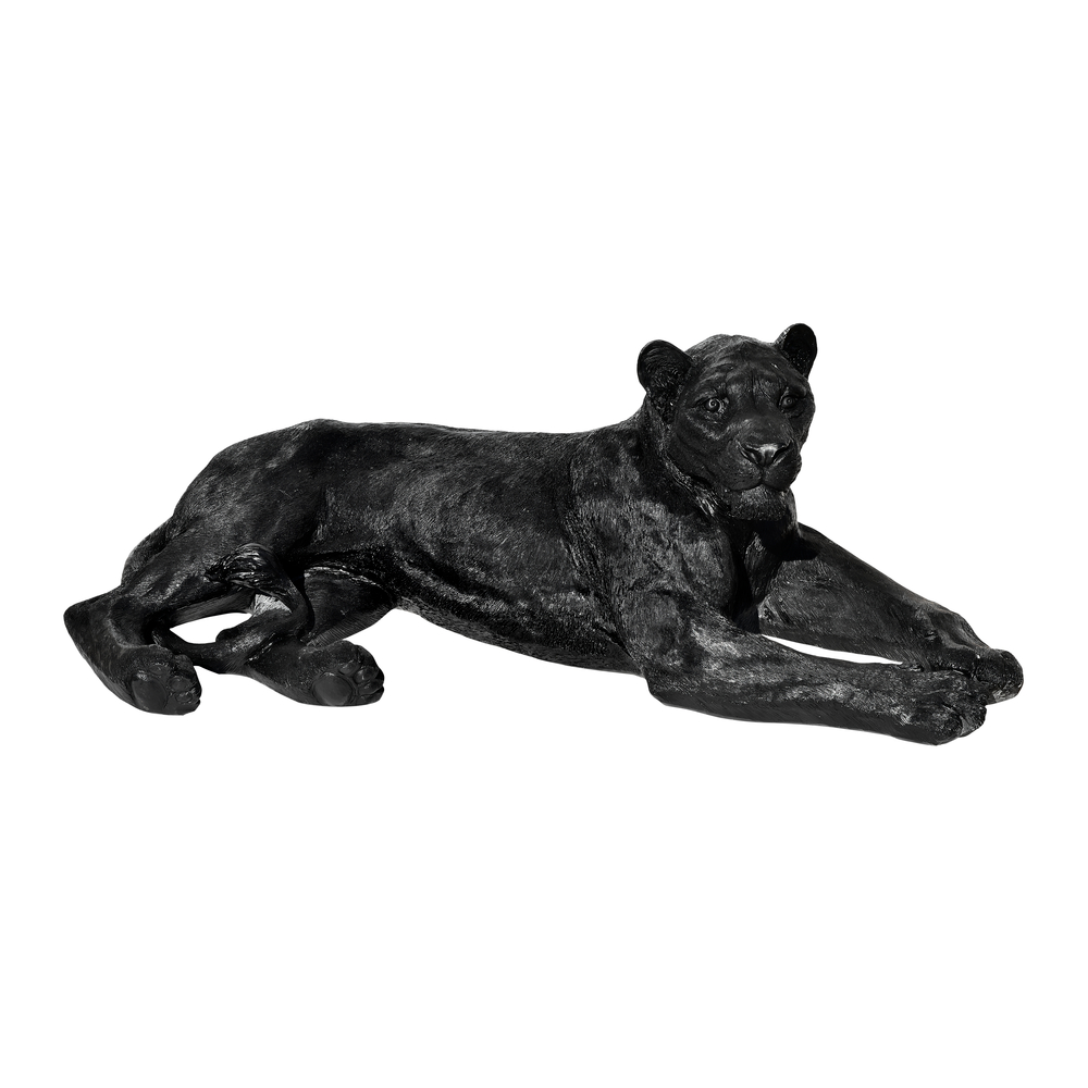 Statue Panthère allongée noir cire L.105cm