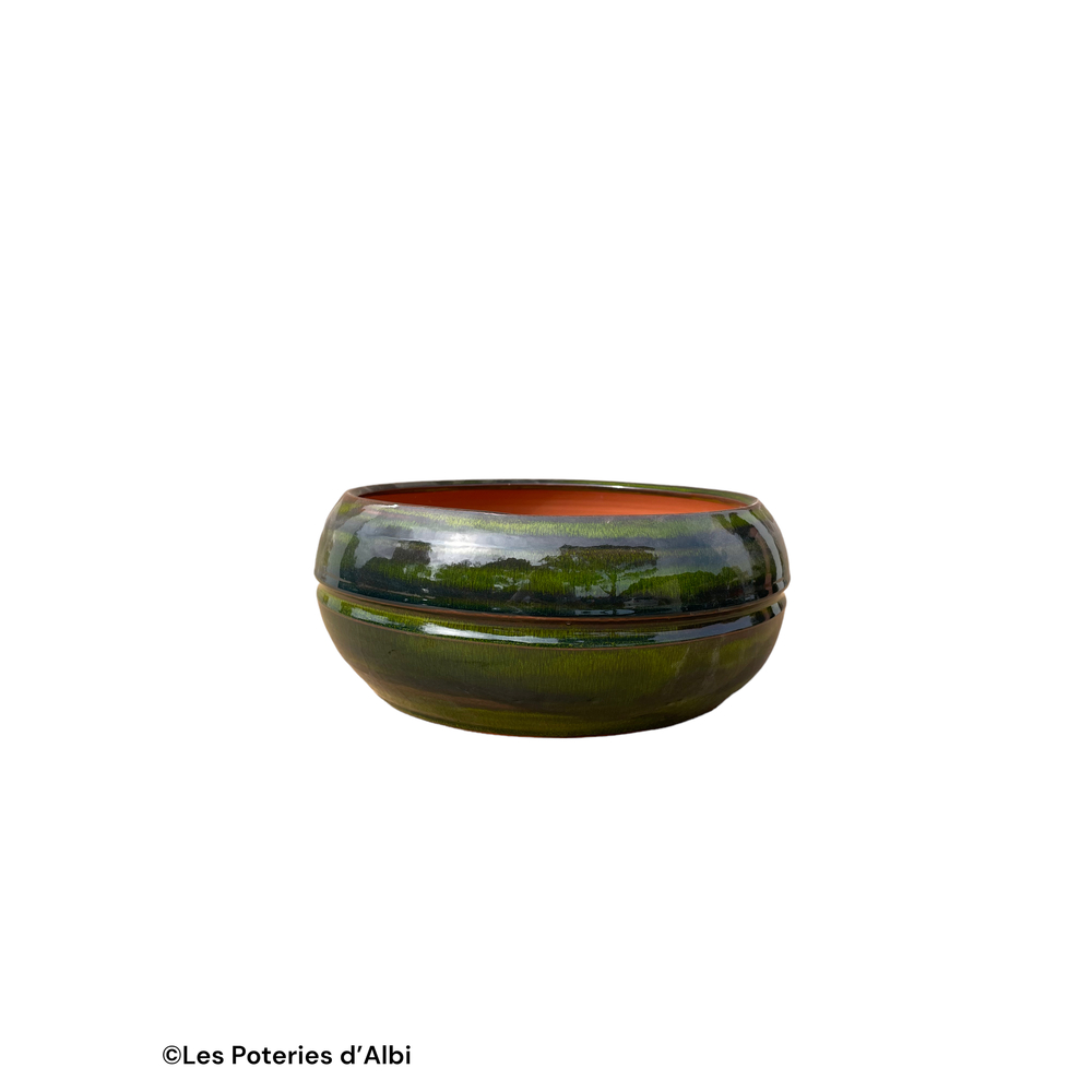 Coupe Melilo en terre cuite émaillée, coloris forêt - D.24xH.11cm