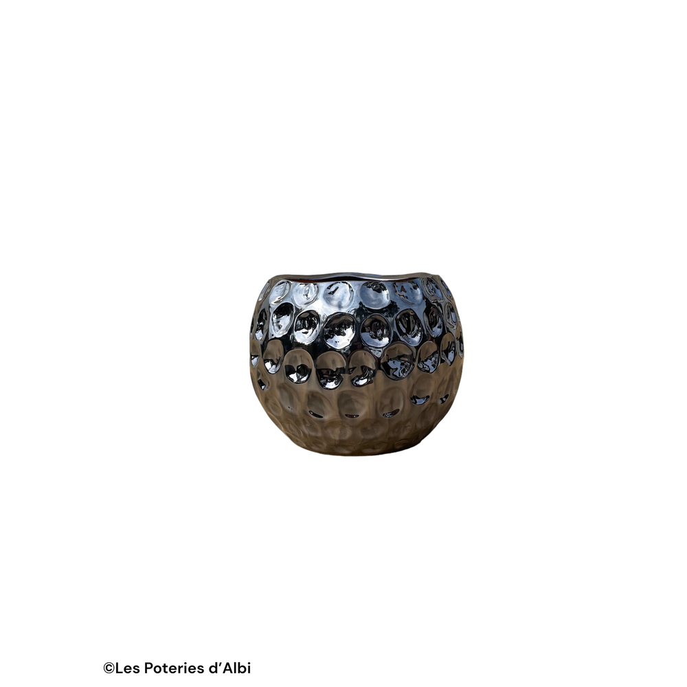 Pot Ecaille en terre cuite émaillée, coloris métal - D.19xH.18cm