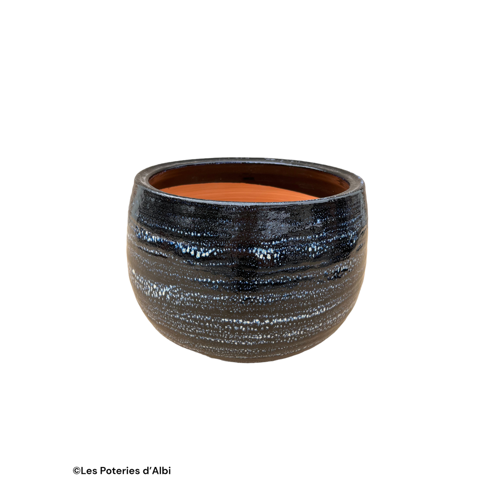 Pot Lisere en terre cuite émaillée, coloris nuit étoilée - D.25xH.19cm