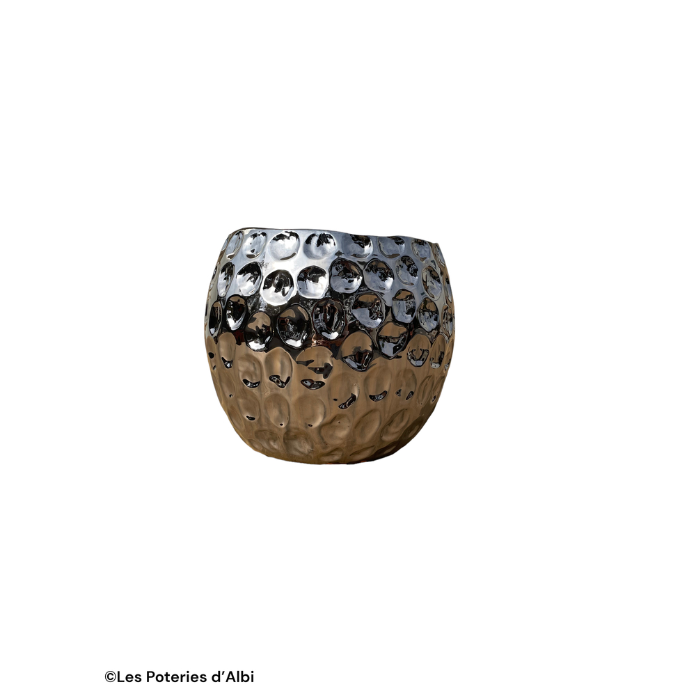 Pot Ecaille en terre cuite émaillée, coloris métal - D.22xH.23cm