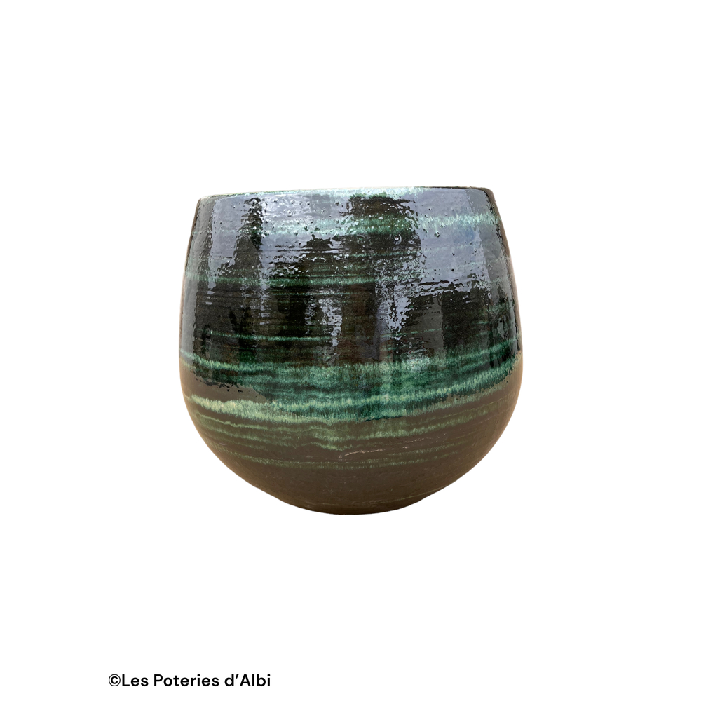 Pot Cancale en terre cuite émaillée, coloris jade vivant - D.25xH.27cm