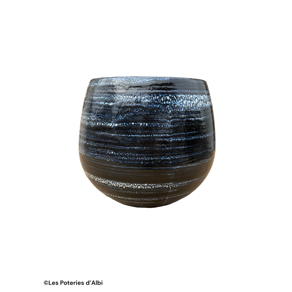 Pot Cancale, terre cuite émaillée, coloris nuit étoilée - D.25xH.27cm