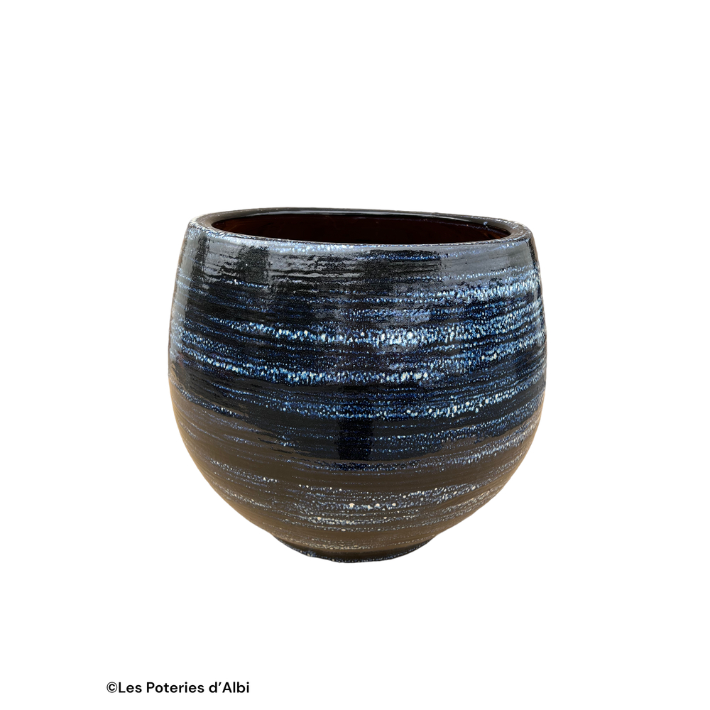Pot Bahia en terre cuite émaillée, coloris nuit étoilée - D.35xH.38cm