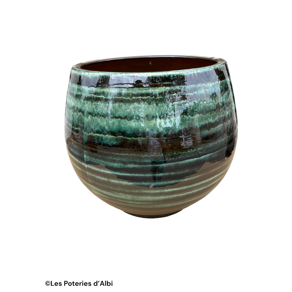 Pot Bahia en terre cuite émaillée, coloris jade vivant - D.43xH.46cm