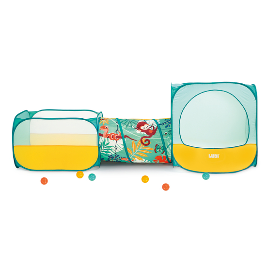 Parcours de jeu multicolore thématique : La jungle L.50xl.235xH.80cm