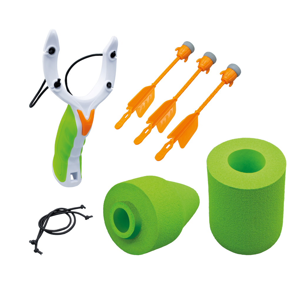 Lance-pierre en plastique et set de 3 fléchettes