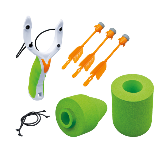 Lance-pierre en plastique et set de 3 fléchettes