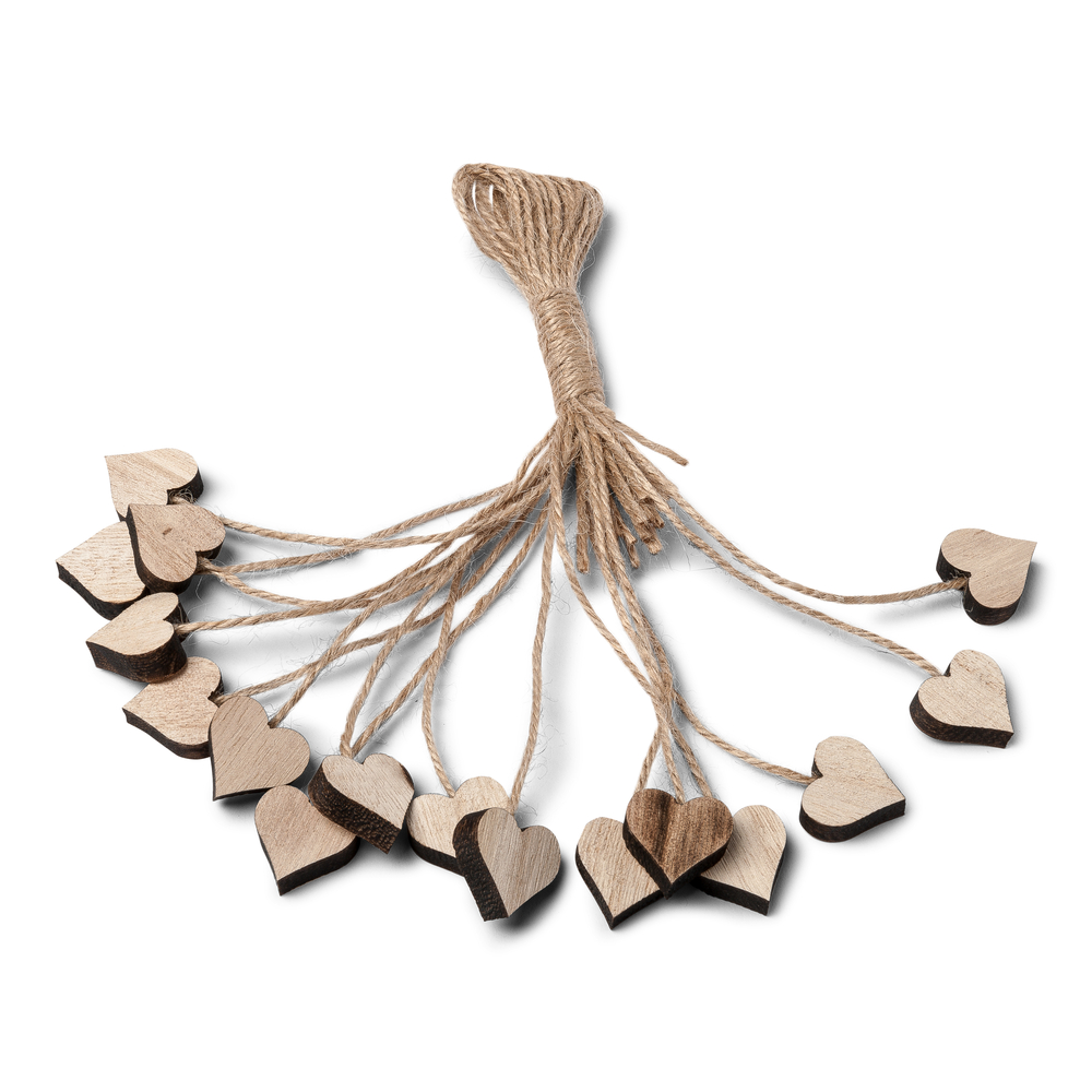Décoration coeurs bois et ficelle 2x27cm x16