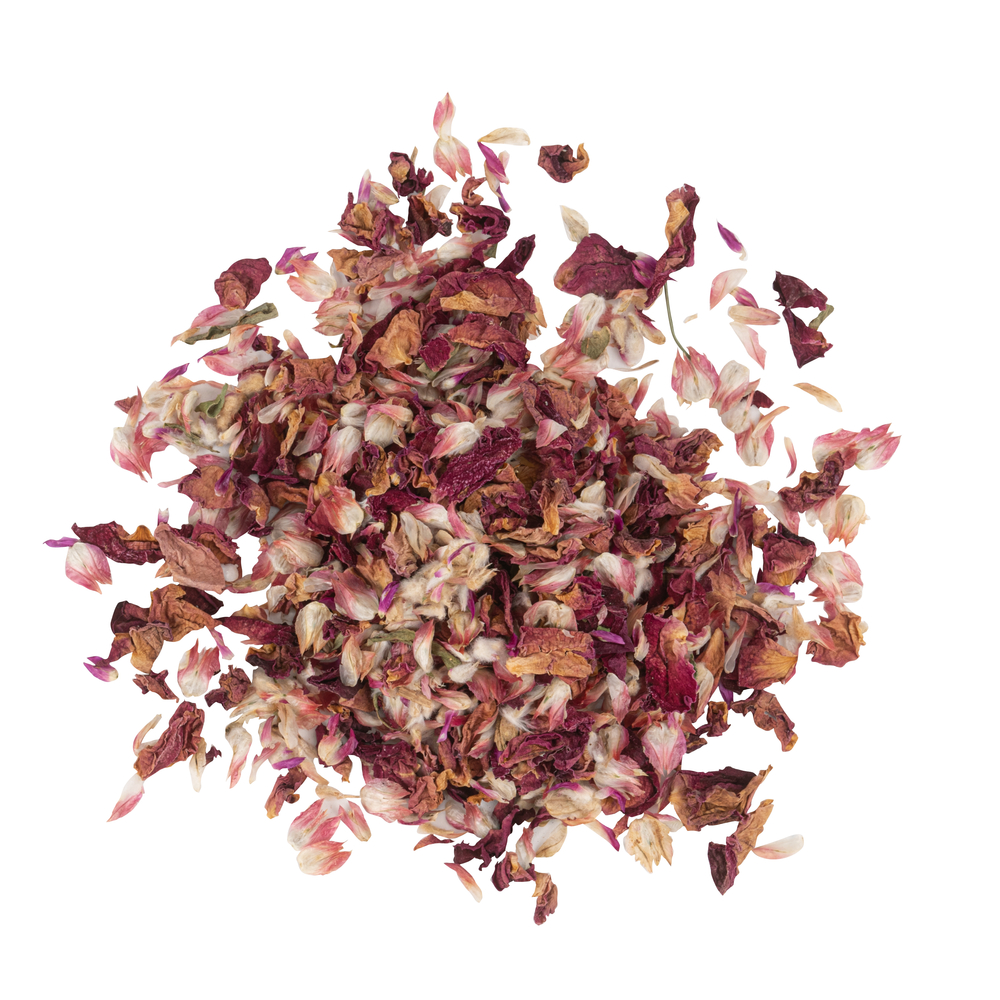 Pétales de fleurs séchées rose rouge blanc lavé