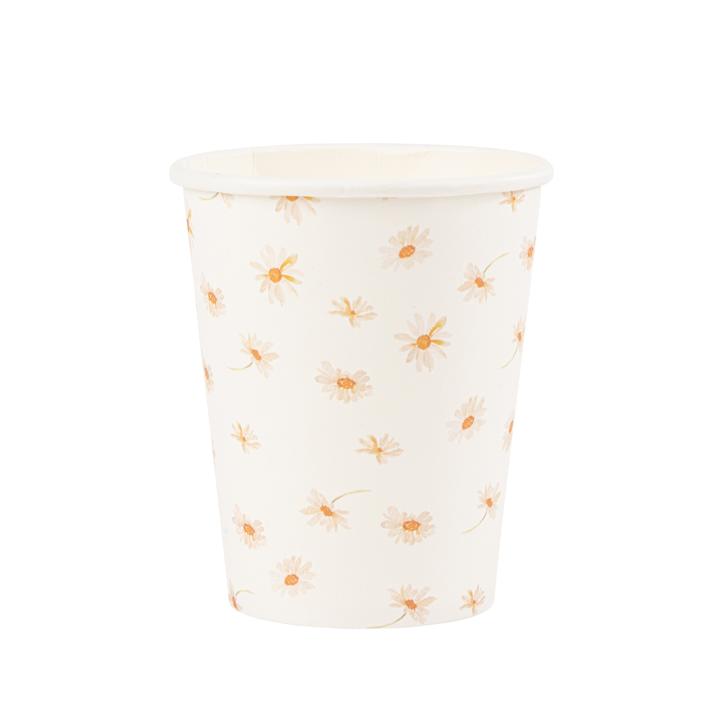 Gobelets Daisy en carton ocre et blanc - x8