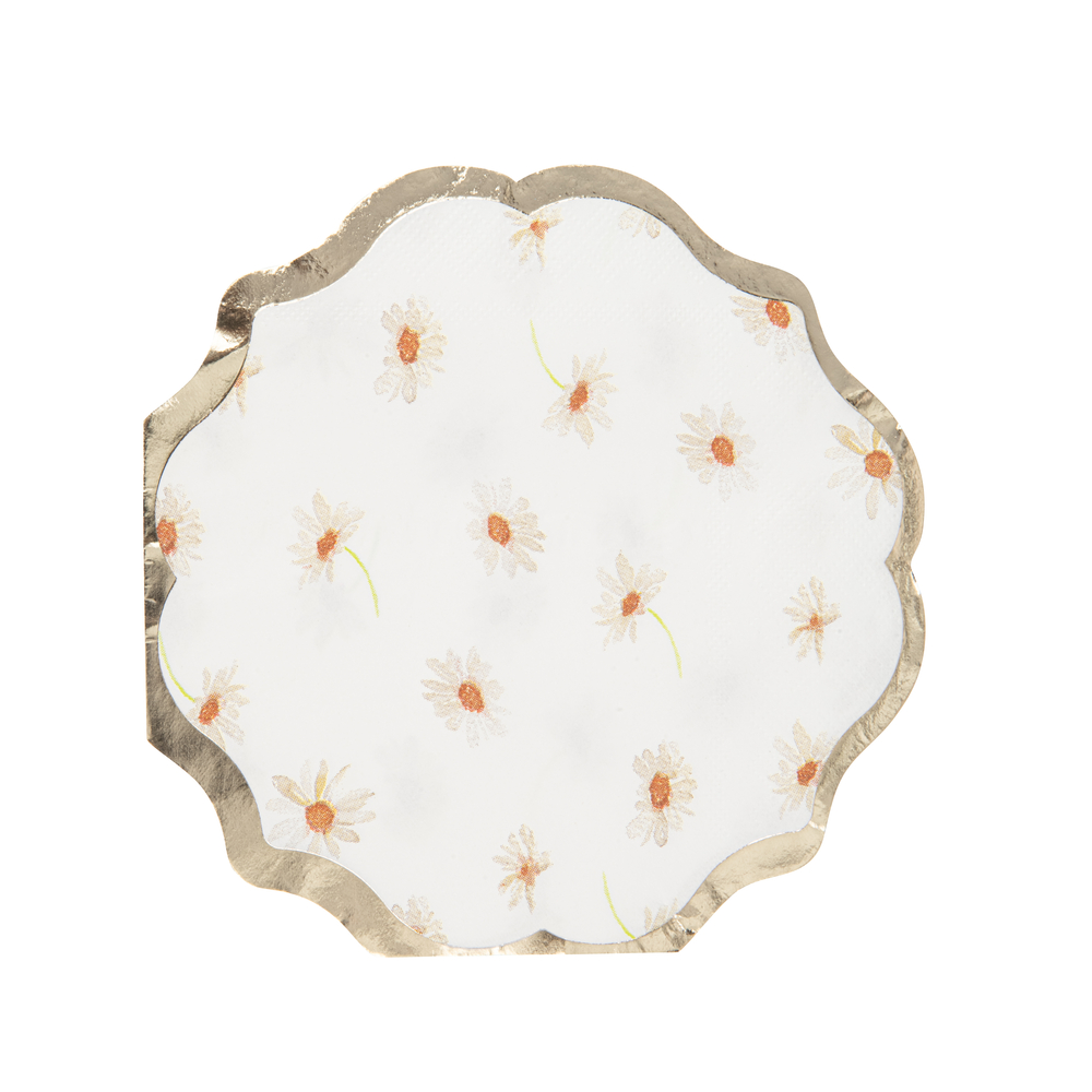 Serviettes Daisy en papier ocre et blanc - x16