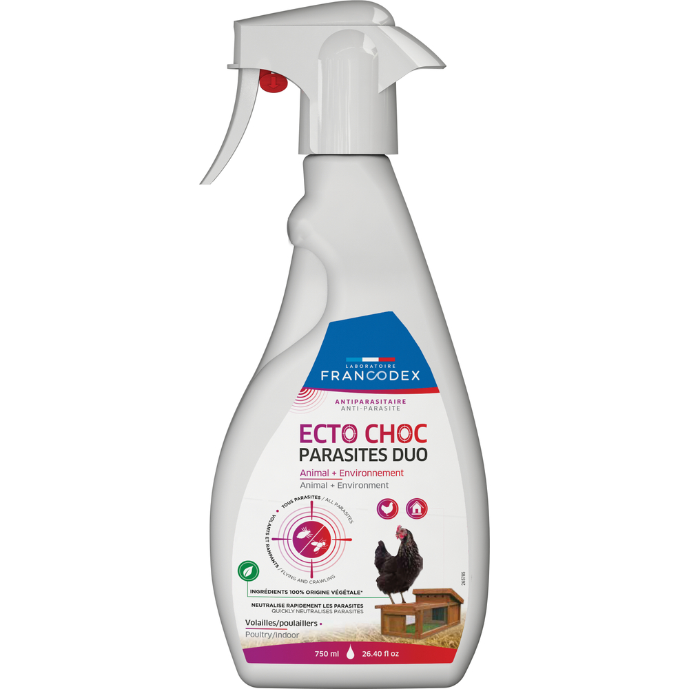Spray pour volailles et poulaillers Ecto Choc Parasites duo 750ml