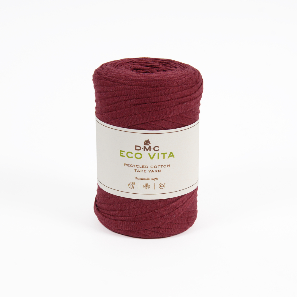 Fil Eco Vita Tape 250gr pour crochet et tricot, coloris 5 rouge -120m