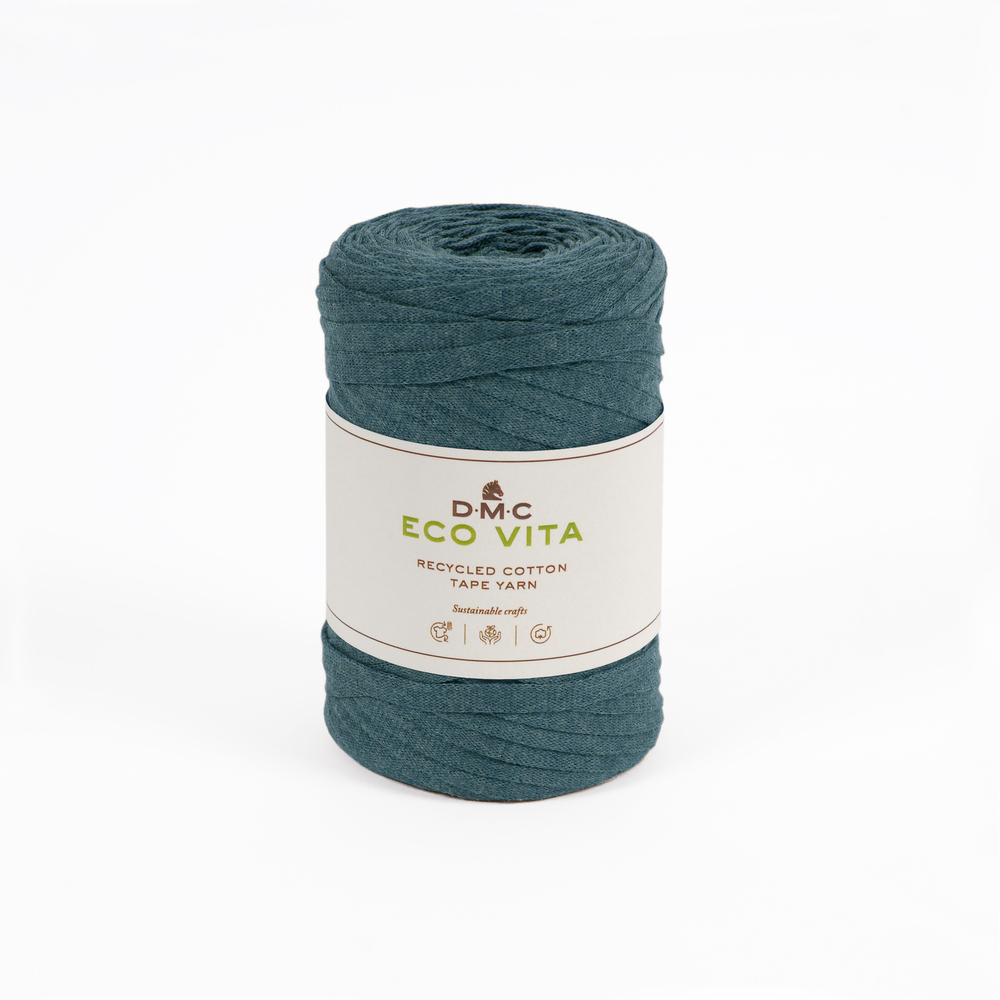 Fil Eco Vita Tape 250gr pour crochet et tricot, coloris 7 vert -120m