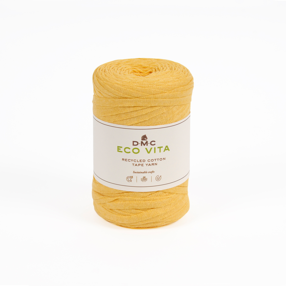 Fil Eco Vita Tape 250gr pour crochet et tricot, coloris 9 jaune -120m
