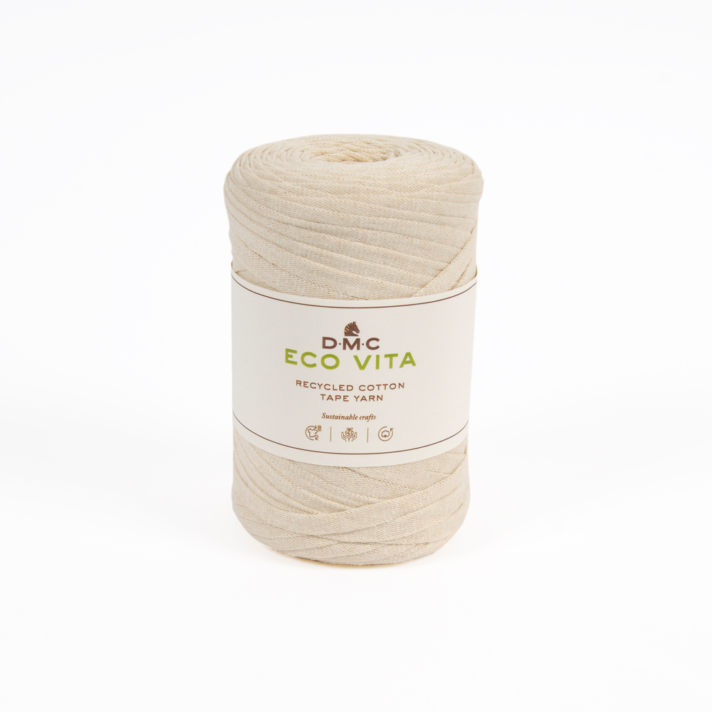 Fil Eco Vita Tape 250gr pour crochet et tricot, color 103 crème -120m