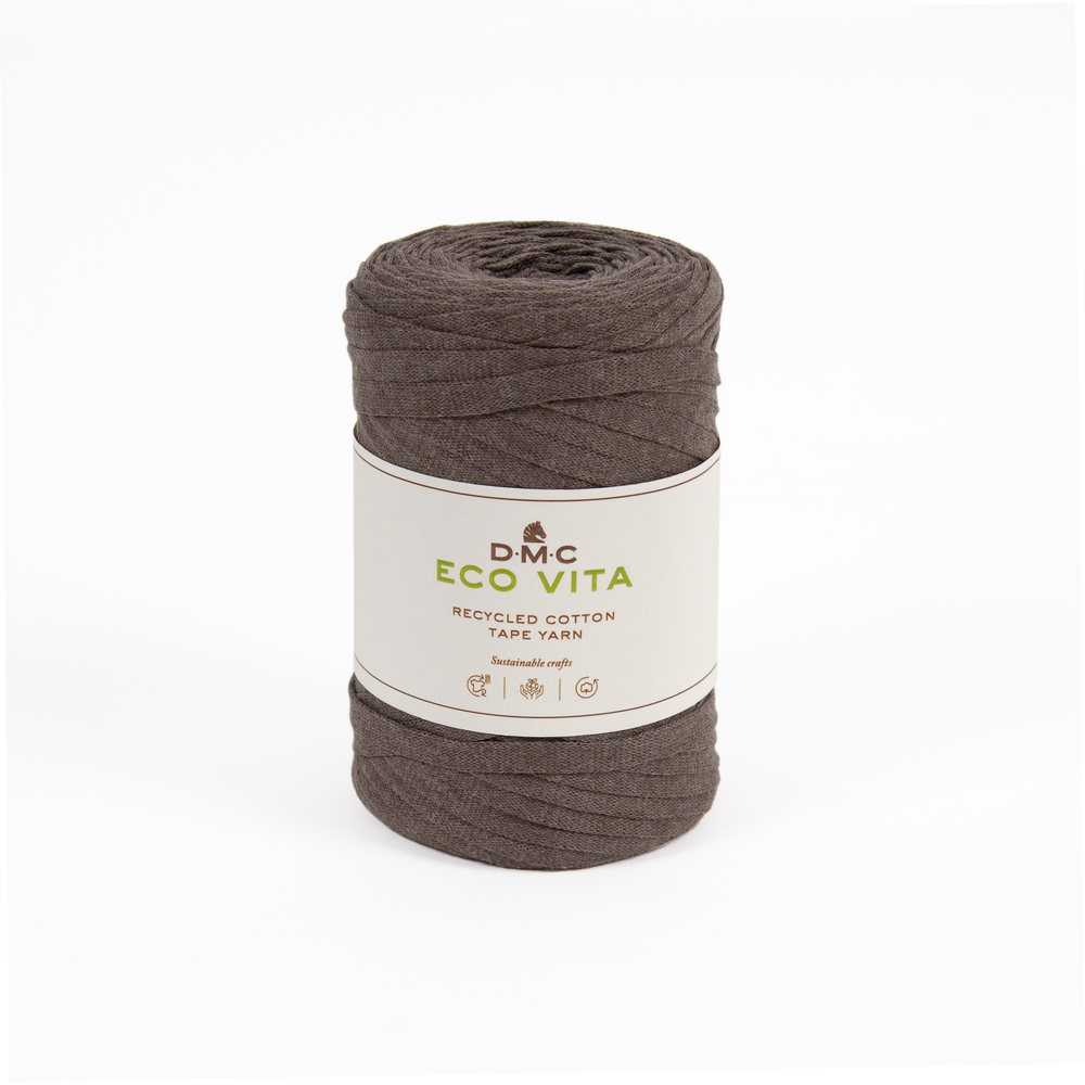 Fil Eco Vita Tape 250gr pour crochet et tricot, color 11 marron -120m