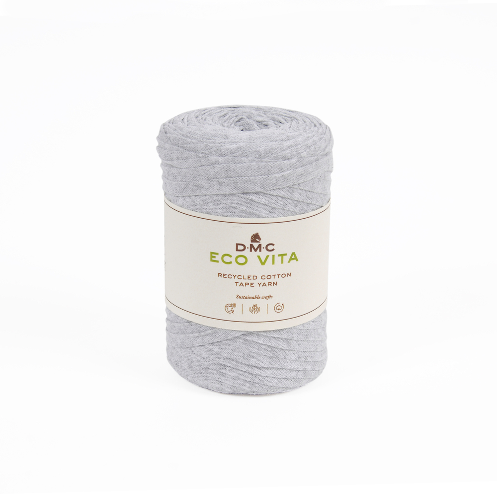 Fil Eco Vita Tape 250gr pour crochet et tricot, coloris 12 gris -120m