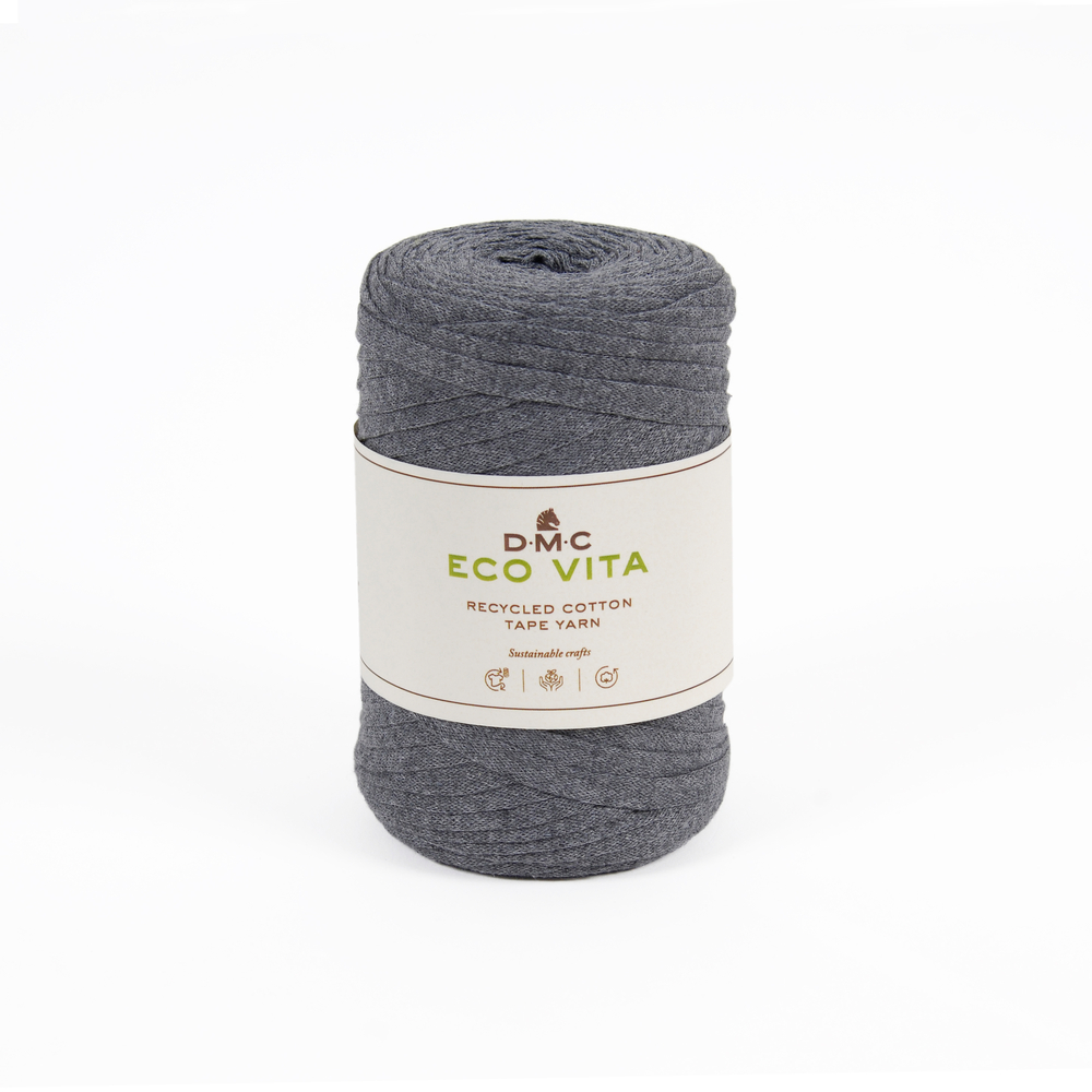 Fil Eco Vita Tape 250gr pour crochet et tricot, coloris 122 gris -120m