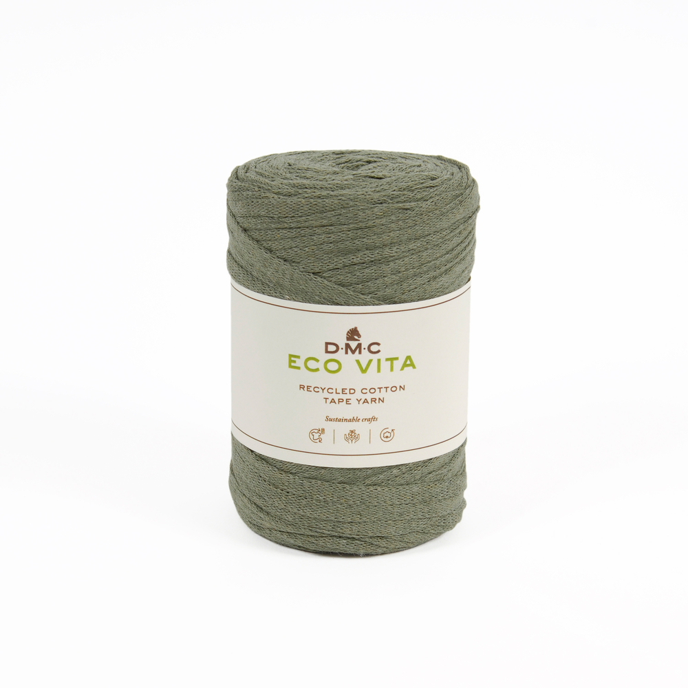 Fil Eco Vita Tape 250gr pour crochet et tricot, coloris 128 vert -120m