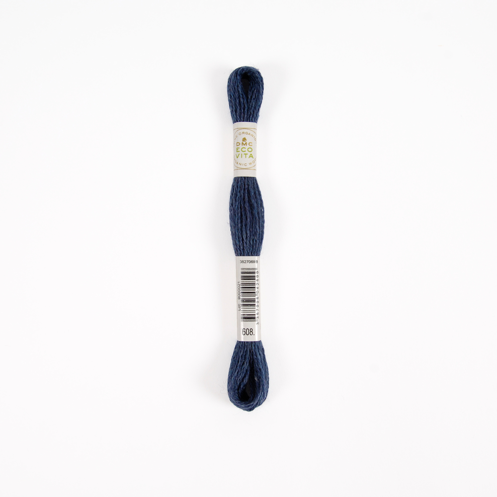 Fil de laine organique à broder Eco Vita 360 coloris 608 bleu -16m