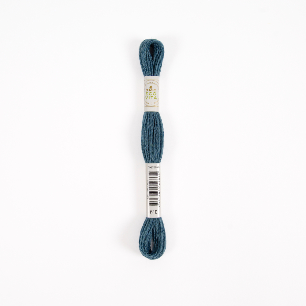 Fil de laine organique à broder Eco Vita 360 coloris 610 bleu -16m