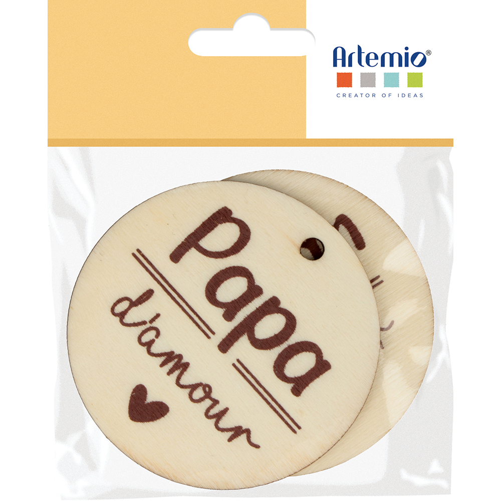 Silhouettes en bois rondes motif Amour à décorer Papa et Maman - x2