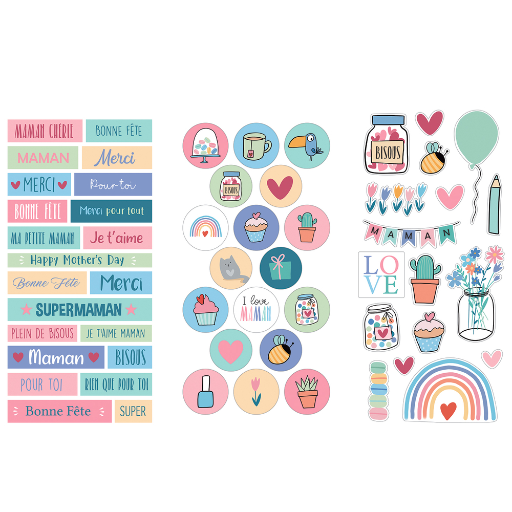 Stickers de décoration Maman pour la fête des mères x3 feuilles
