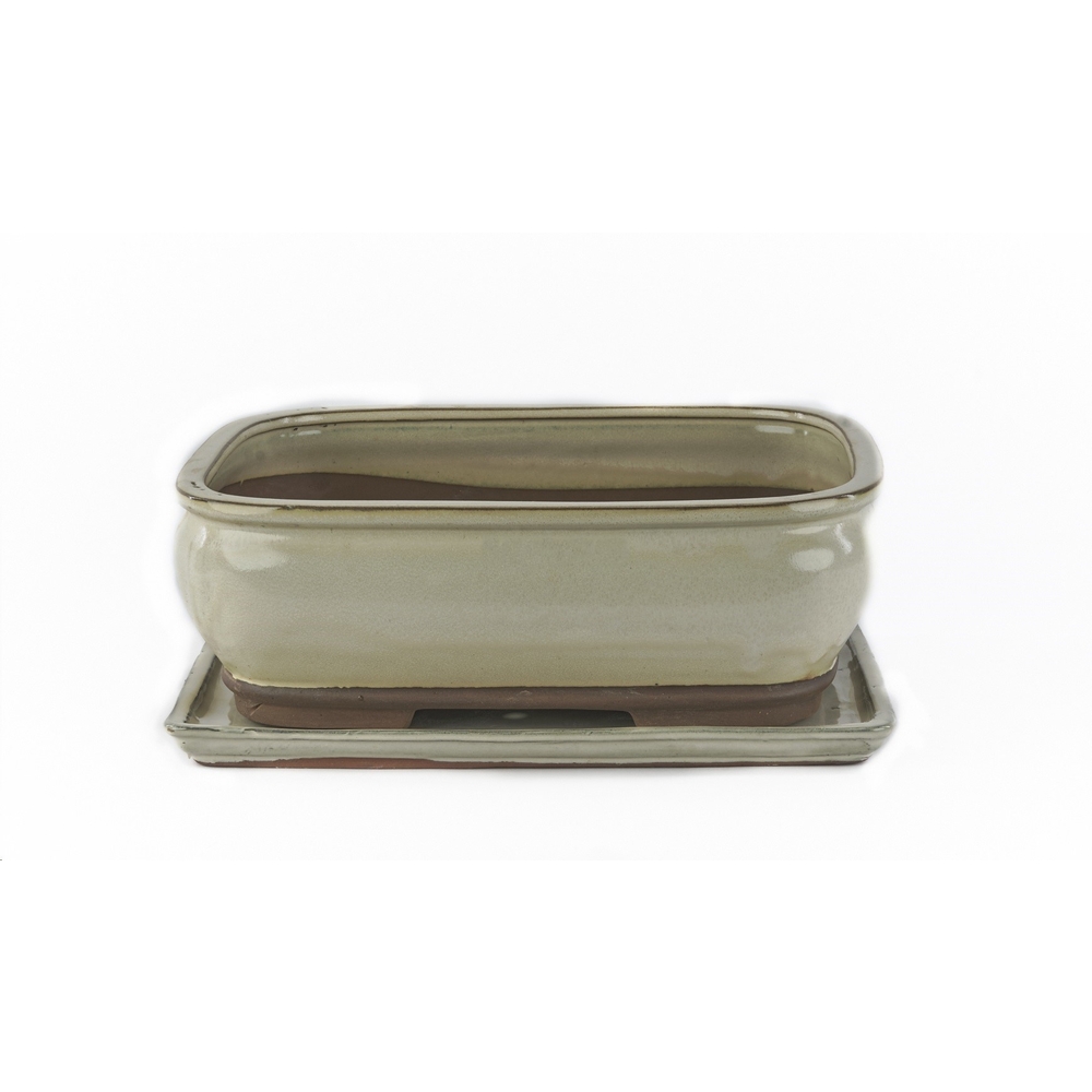 Pot Basic pour bonsaï avec plateau en céramique, coloris crème - 30cm
