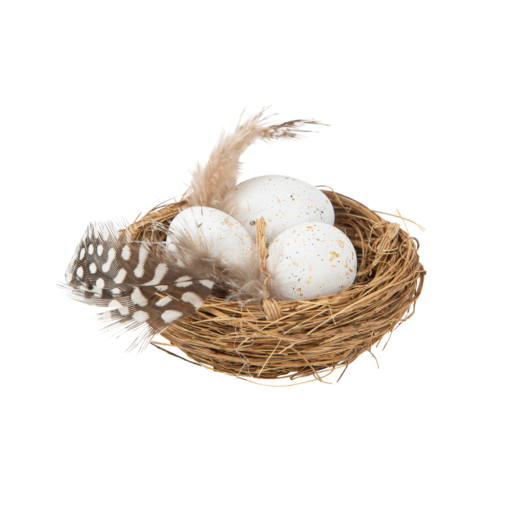 Décoration de Pâques - Nids et 3 oeufs en resine blancs - x2