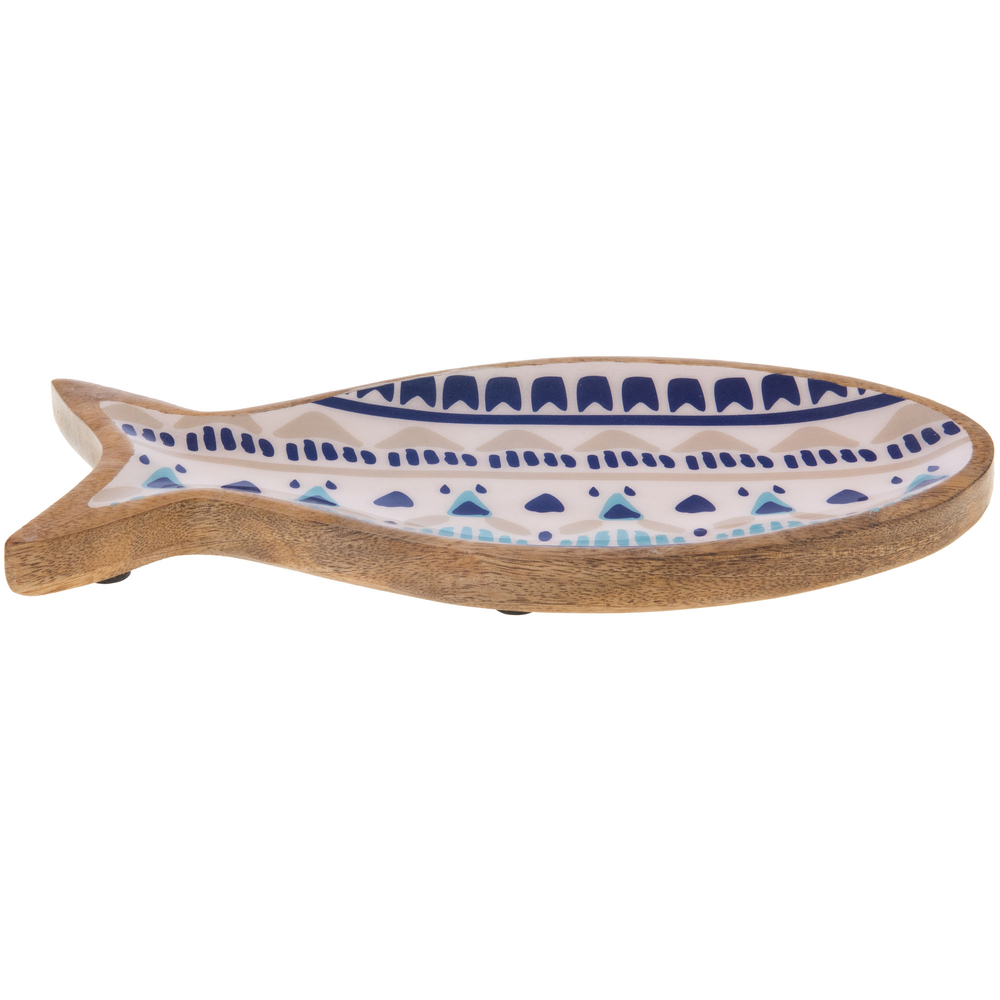 Plat poisson Keola, en bois de manguier, à motifs - L.29xl.13cm