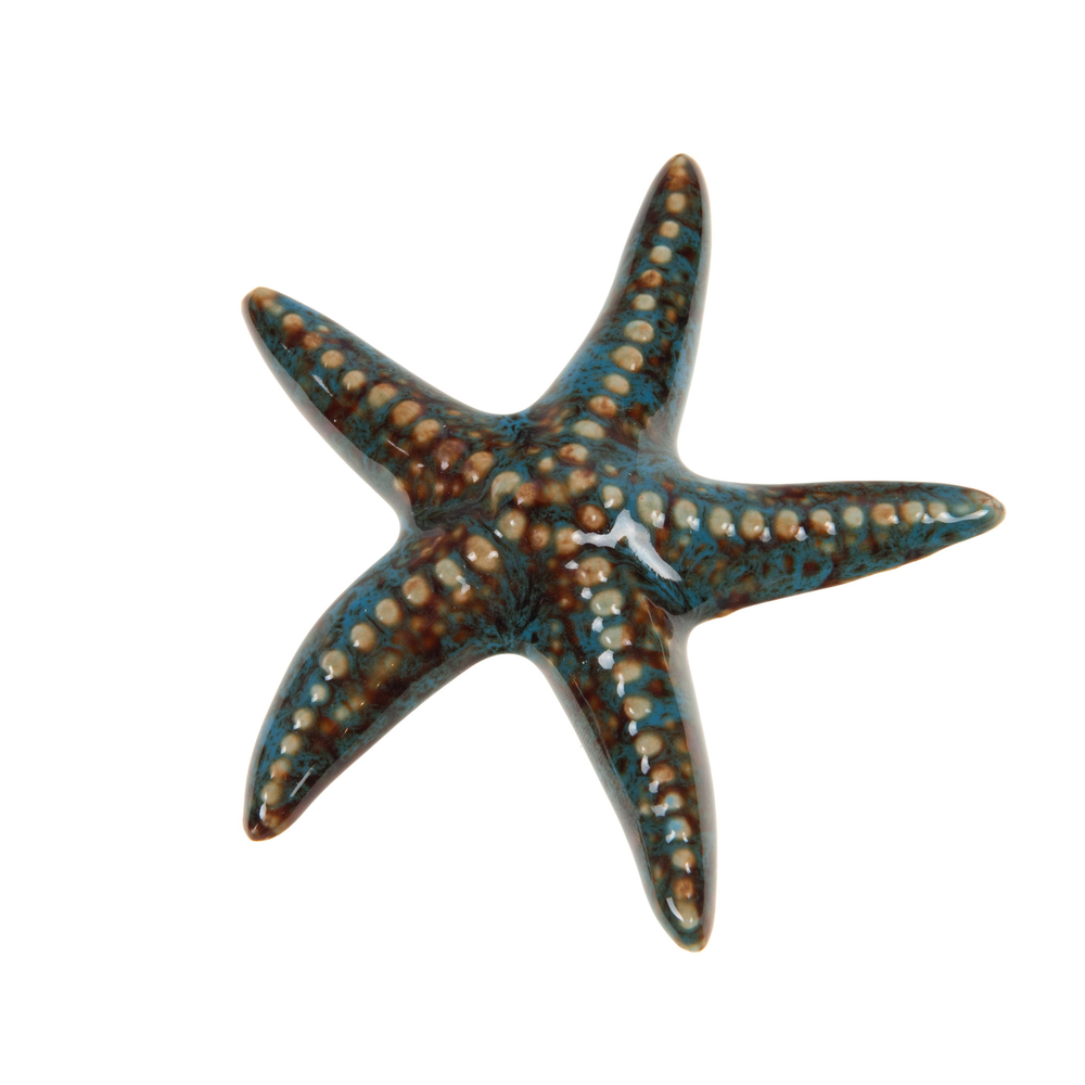 Etoile de mer émaillée en céramique, coloris bleu - L.9xl.8,7xH.1,4cm